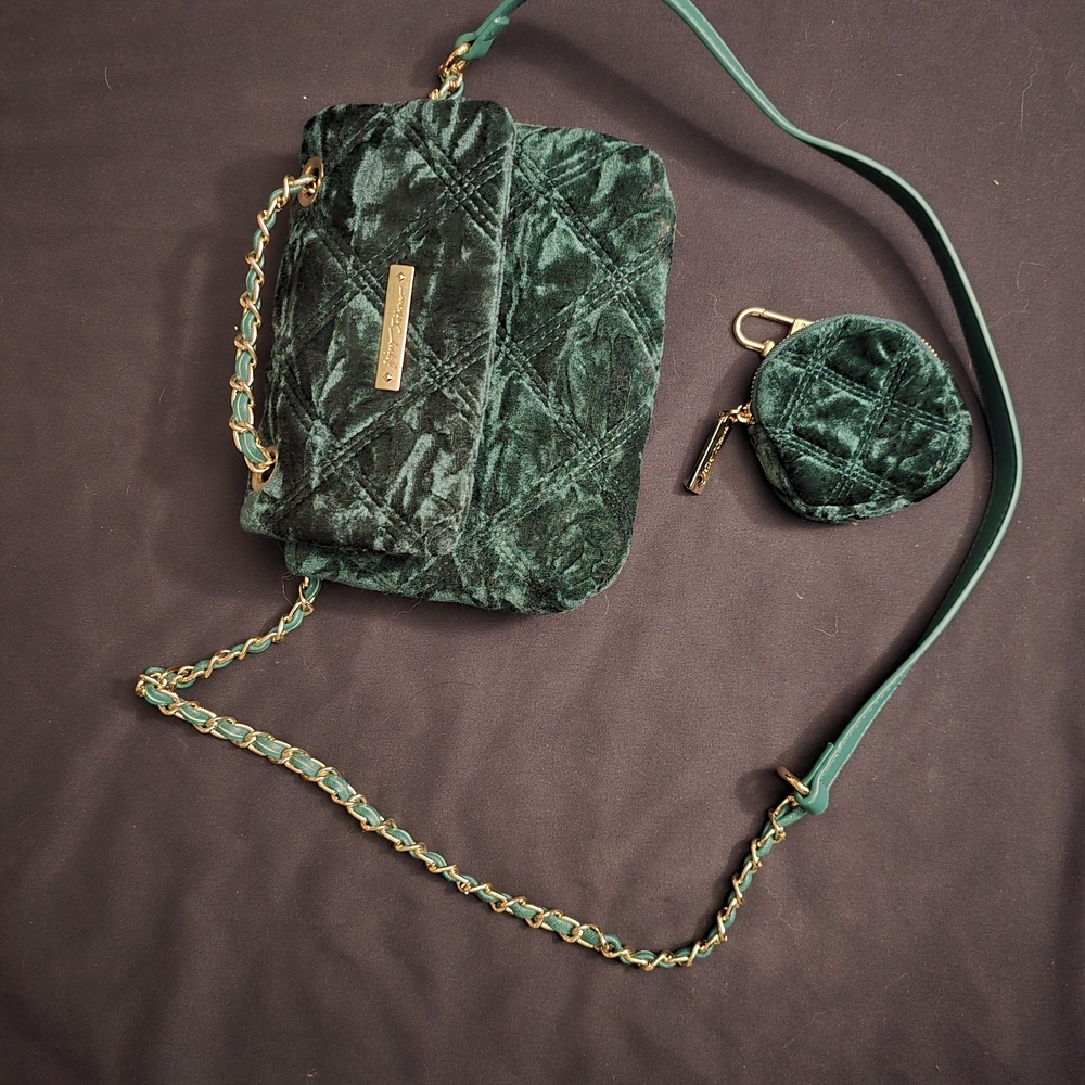 Betsey Johnson Green Velvet Crossbody Bag Set
